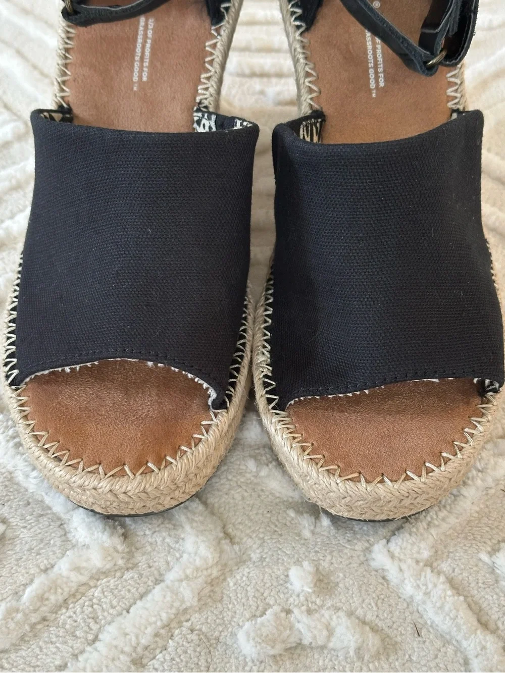 Toms Marisol Espadrille Wedge Oxford Black Comfort Sandals Size: 8